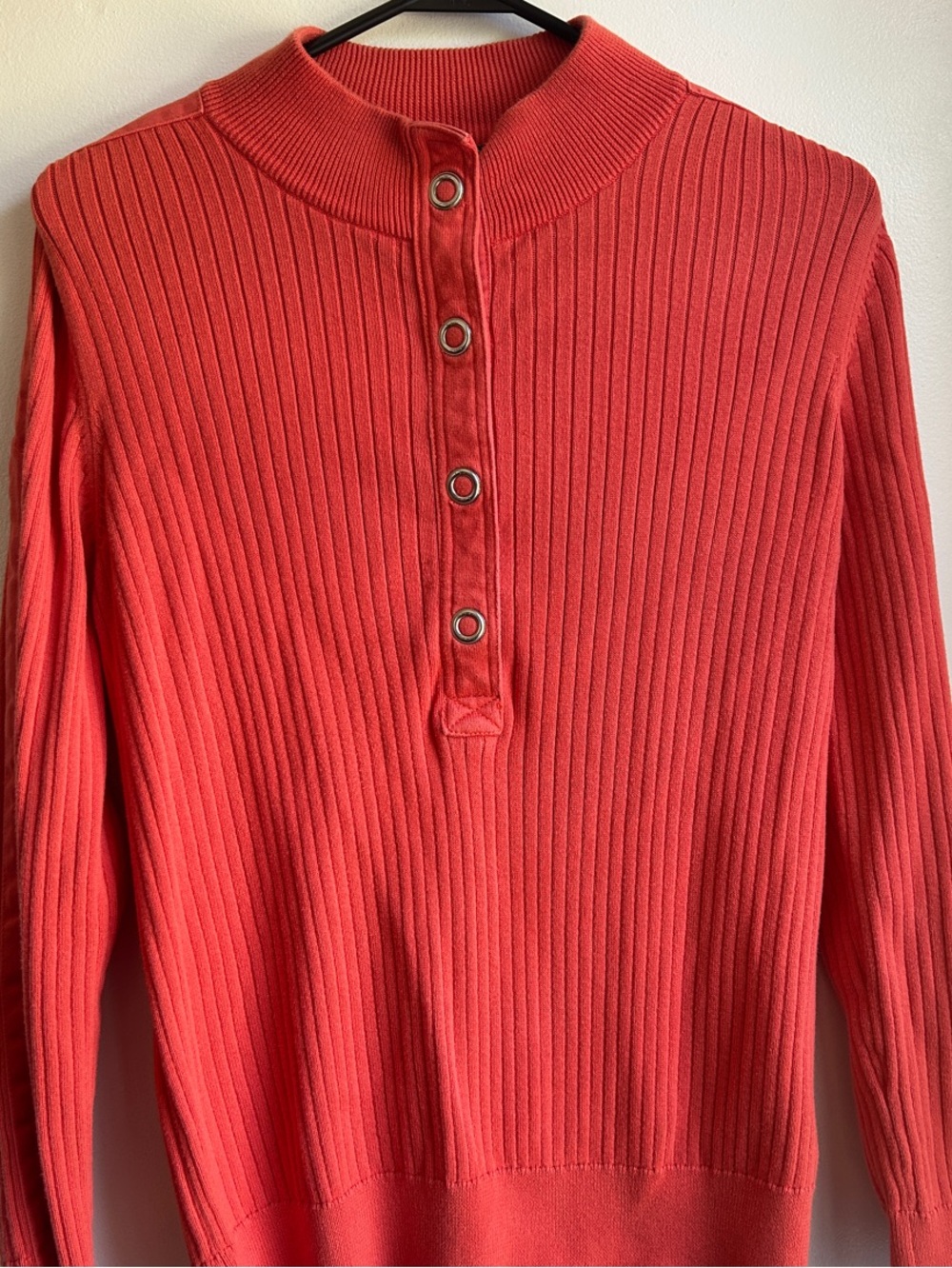 Lauren Ralph Lauren orange Ribbed Button-Placket Crewneck Sweater